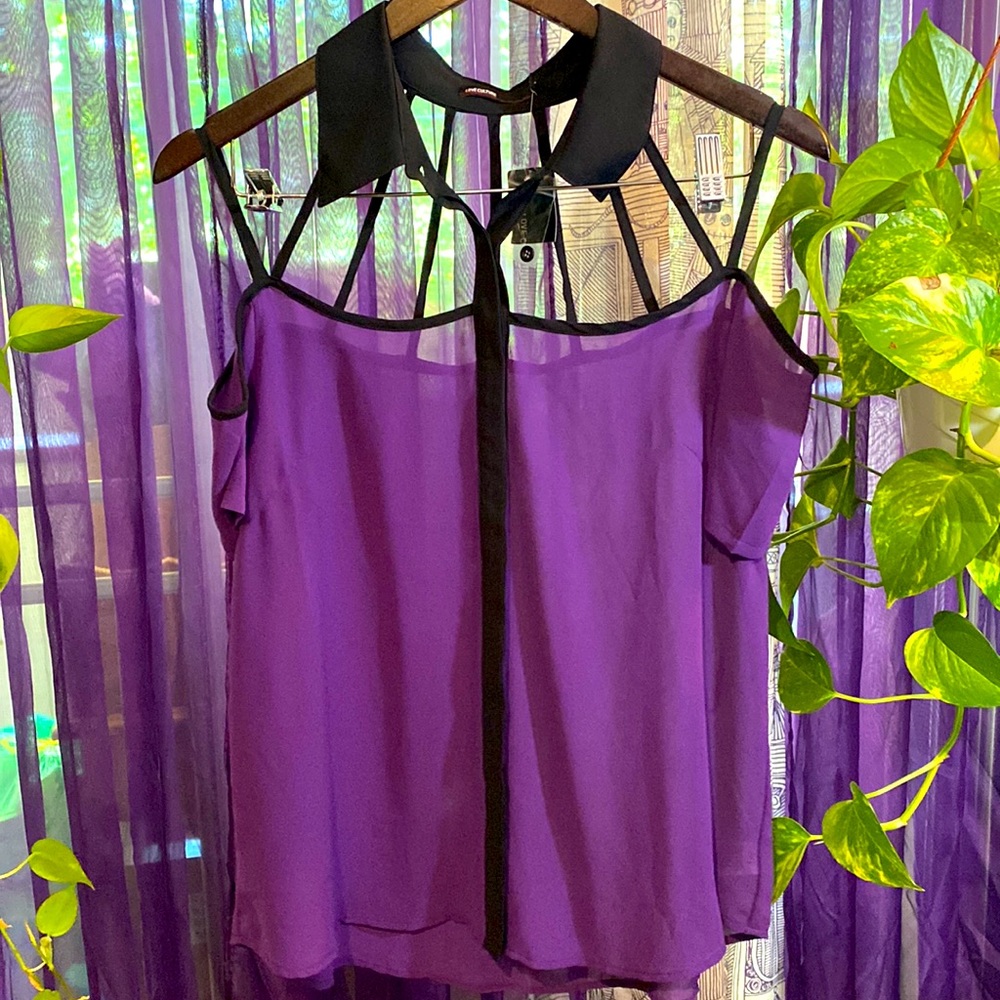 Super Rare design violet Cage blouse. Size L